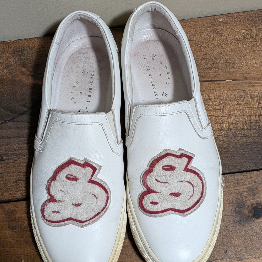 Swear X Little Burgundy Leather White Slip-On Sneakers